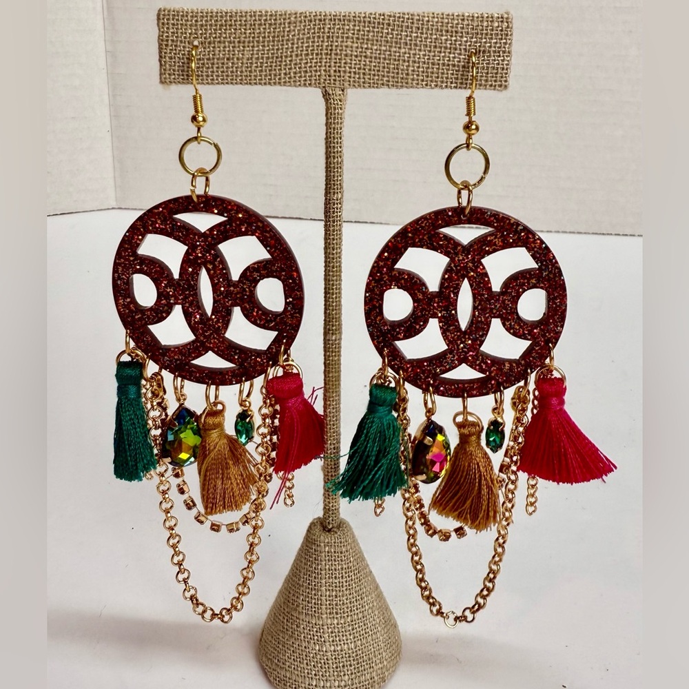 NEW Boutique Multicolor Tassel and Gemstone Earrings
